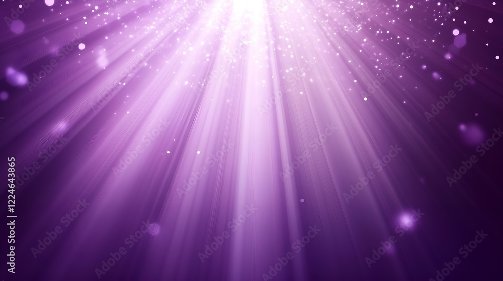 Obraz premium Soft glowing purple light beams radiate from the top with sparkling particles, creating a dreamy abstract background with depth