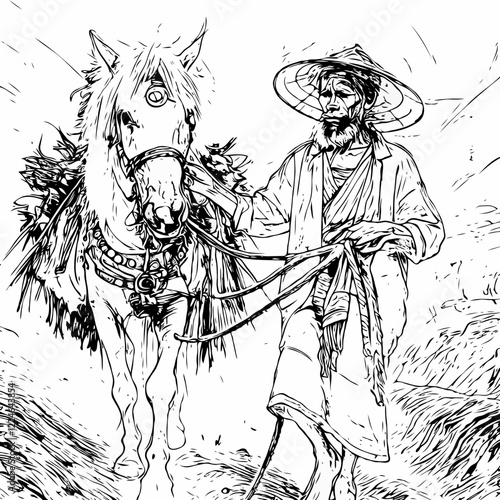 The Wanderer’s Journey – A Timeless Ink Illustration