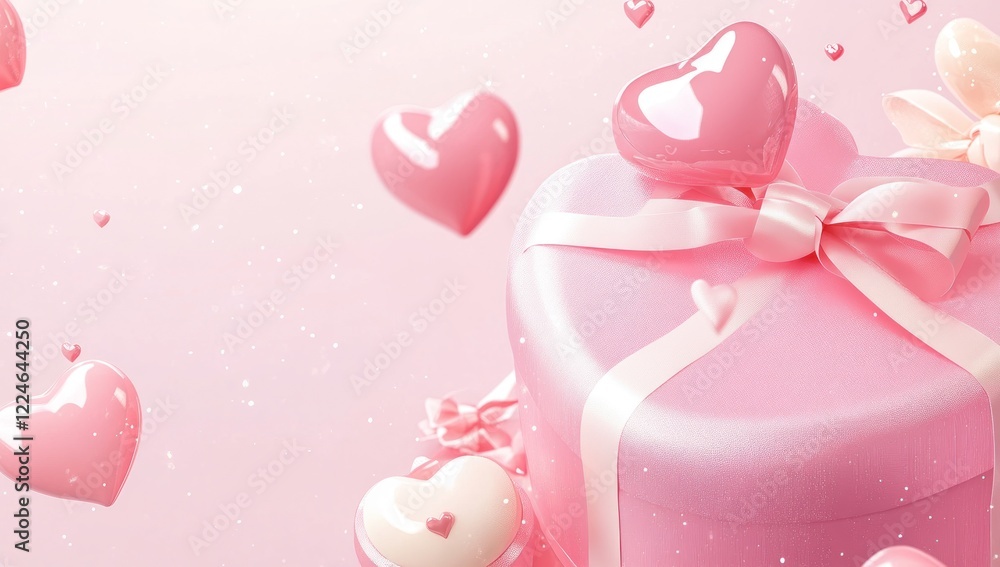 Pink Heart-Shaped Gift Box with Floating Hearts: A Valentine's Day Delight Pink Heart-Shaped Gift Box with Floating Hearts: A Valentine's Day Delight