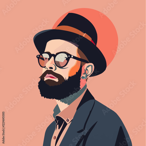 Stylish hipster portrait vector with hat and sunglasses.