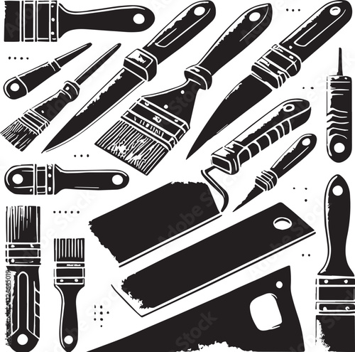 Black Putty Knife Silhouette Vector, High Quality Illustration on White Background