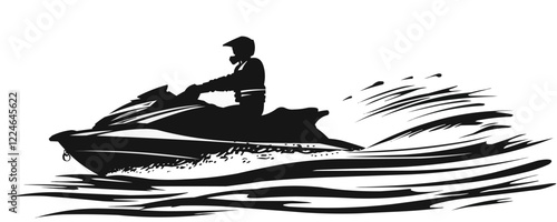 Dynamic jet ski adventure vector art with splashing waves.