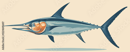 Stylized marlin vector art with detailed marine design.