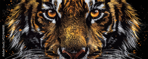 Mesmerizing tiger face vector art captures intense gaze and vivid details.