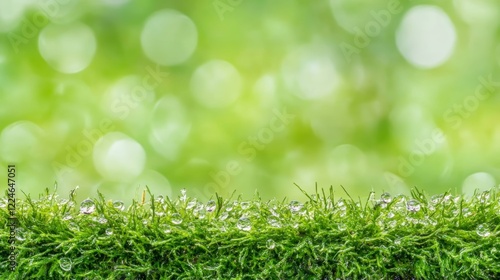 Dew-Kissed Grass Blades Against Soft Green Blurred Background