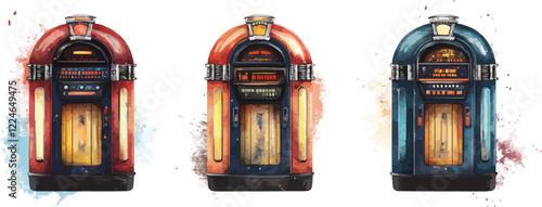 Retro jukebox vector: vintage music machines with artistic flair.