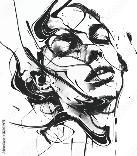 Abstract vector art of woman's face featuring fluid lines and bold expression.