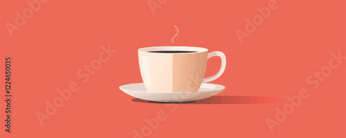 Vector coffee cup on red background with steam.
