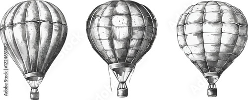 Vintage hot air balloons vector artwork: retro aviary charm.