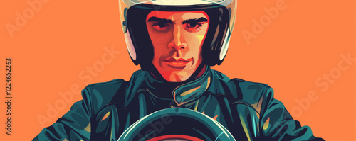 Bold racer vector design: dynamic helmet and jacket style.