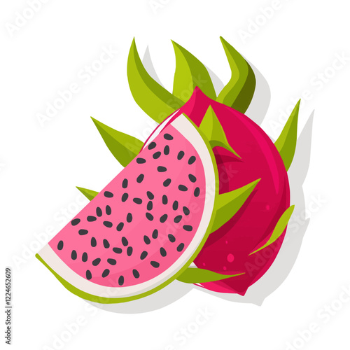 Colorful dragon fruit vector with sliced detail.