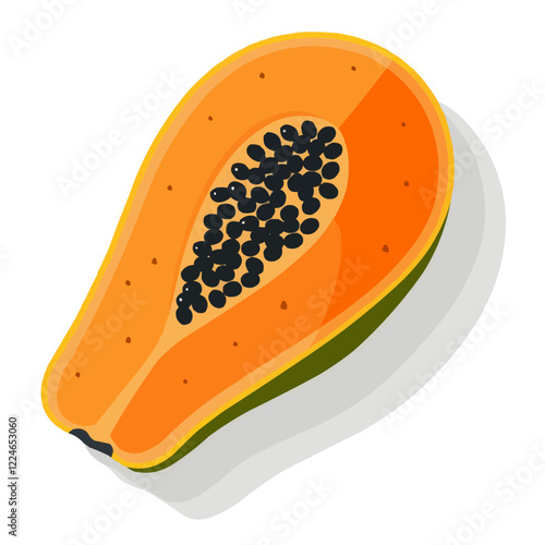 Tropical papaya vector design with vibrant colors and seeds highlighted.