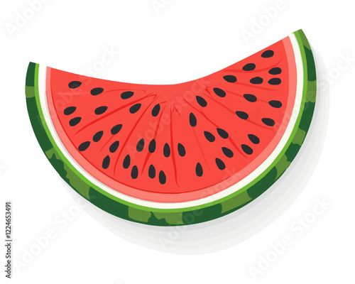 Colorful vector of a fresh watermelon slice on white background.