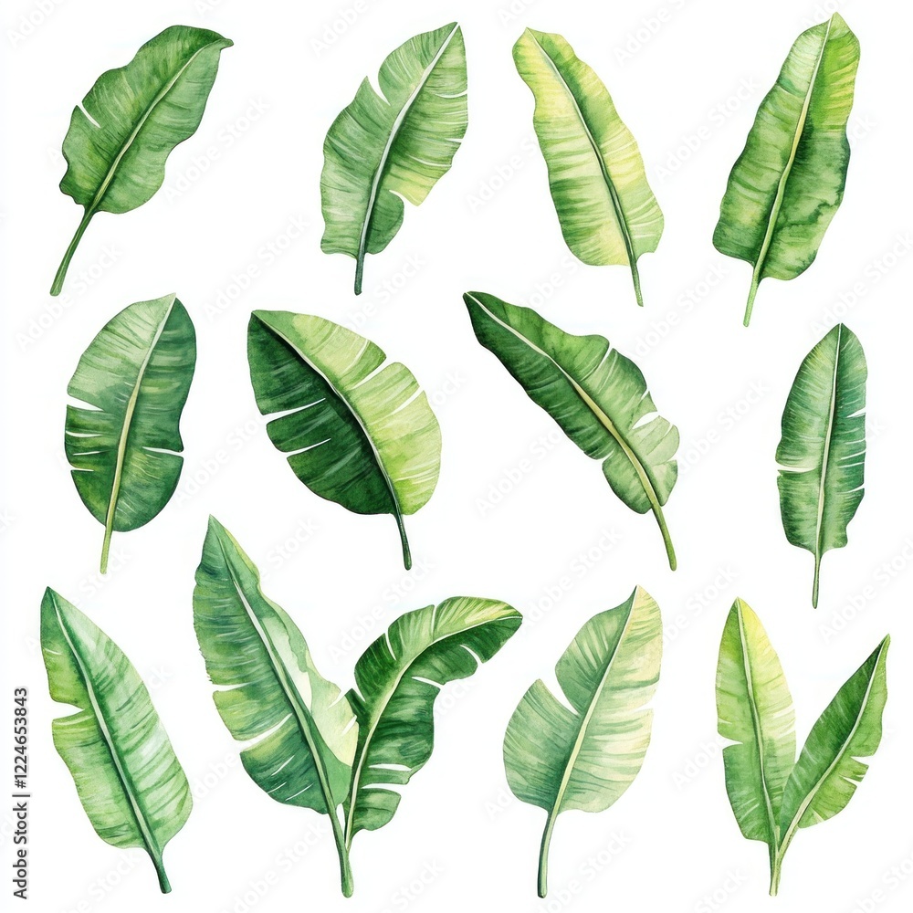 Tropical Banana Leaves Collection, White Background, Design Element Tropical Banana Leaves Collection, White Background, Design Element