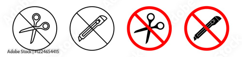 Do not use blade or sharp object to open vector icon set. Do not open with scissors or knife symbol. Editable stroke. Vector illustration. 