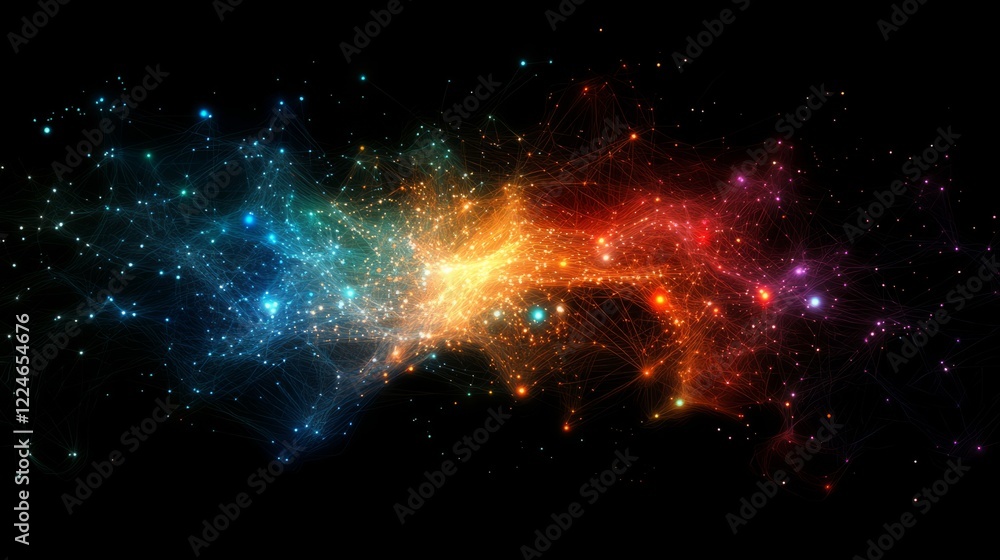 Fototapeta premium Abstract network background with interconnected glowing nodes and lines on a black background