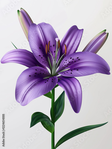 Vibrant purple lily flower in detailed view against a clean white background showcasing natural beauty