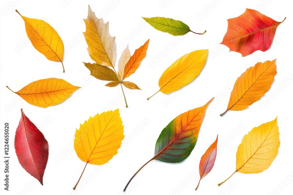 Colorful autumn leaves collection, white background, fall design Colorful autumn leaves collection, white background, fall design