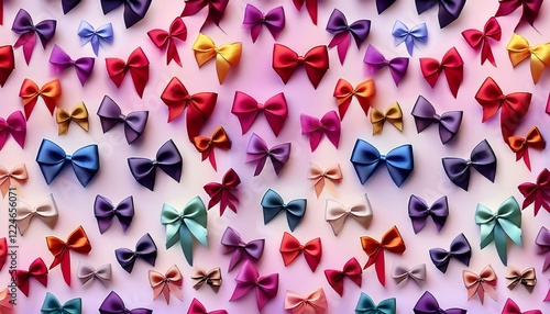 Seamless pattern colorful satin bow knots. Repated pattern design for Christmas, birthdays,  photo