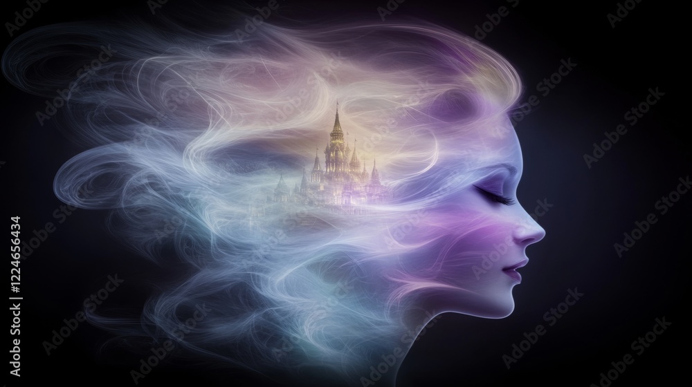 Obraz premium Dreamlike Woman Castle Inner Peace Fantasy Art
