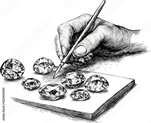 Vector design of hand drawing diamonds on paper.