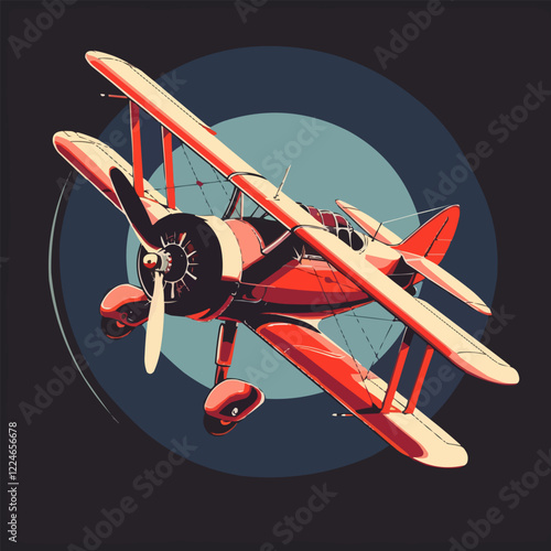 Vintage airplane vector artwork: retro design of a classic biplane.