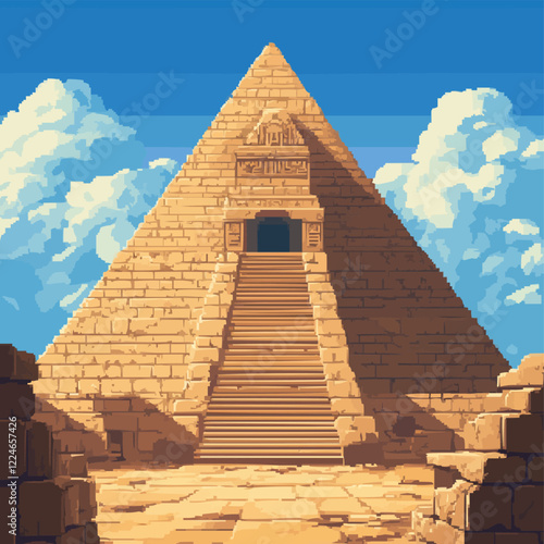 Ancient pyramid vector with clear sky and stairs.