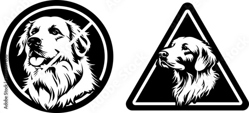 Panneaux de Signalisation Représentant un Patou sous Forme de Pictogrammes Noir et Blanc