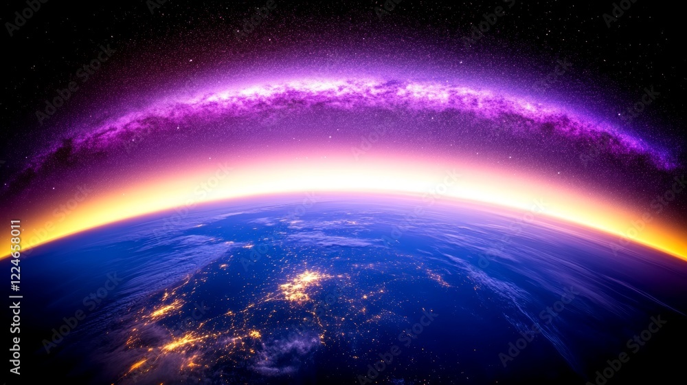Fototapeta premium Earthrise Celestial Glow Over Nightlit Globe