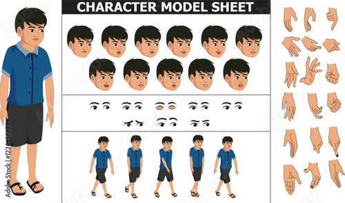 Boy Sprite Sheet | Rigged 2D Character with Lip Sync, Walk Cycle, Eye Blink, Eyebrow Expressions, and Hand Sync | Ready-to-Use for Animation