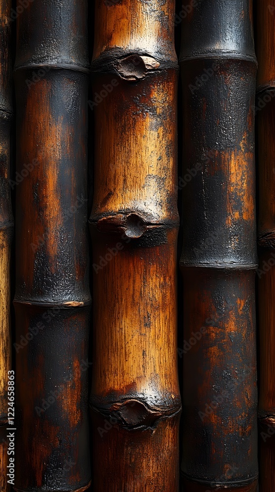 A texture of bamboo poles with natural ridges and grooves.