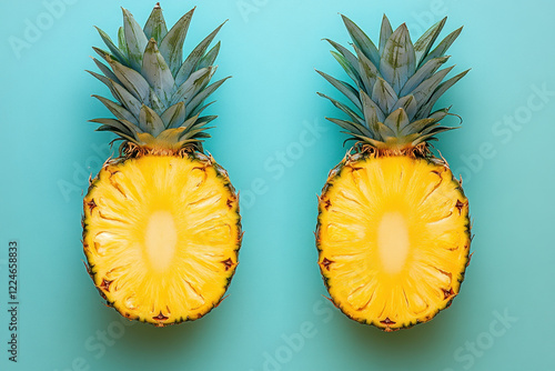 Two pineapples on a blue background. photo