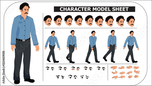 Indian Young Man Sprite Sheet | Rigged 2D Character with Lip Sync, Walk Cycle, Eye Blink, Eyebrow Expressions, and Hand Sync | Ready-to-Use for Animation