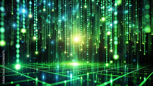 Wallpaper Mural Futuristic Green Matrix Code Background: Low-Light Digital Technology Stock Photo Torontodigital.ca