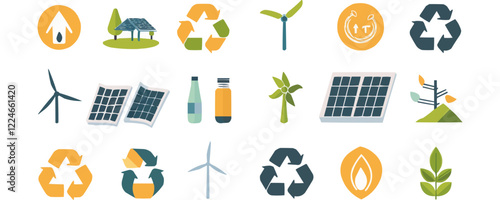 Vector icons for renewable energy and recycling concepts.