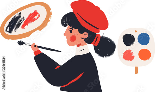 Vector artwork of an artist painting with palette and brush.