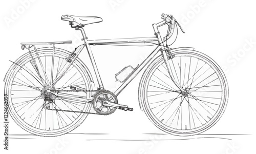 Vector drawing of a classic bicycle outline with detailed components.