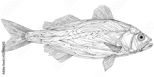 Intricate fish vector design with abstract line details.