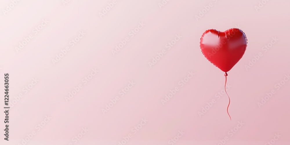 A minimalist Valentine's Day concept featuring a single red heart balloon tied with a delicate ribbon, floating against a soft pastel pink background. A minimalist Valentine's Day concept featuring a single red heart balloon tied with a delicate ribbon, floating against a soft pastel pink background.
