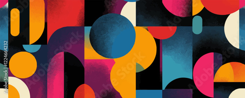 Colorful geometric vector abstract with circles and rectangles.