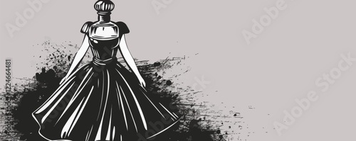 Dramatic fashion vector: monochrome dress design art.