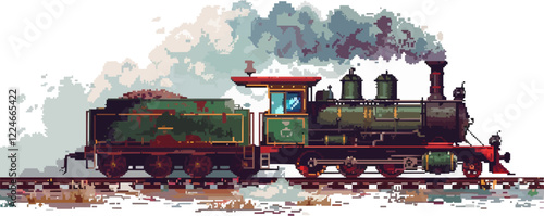 Vintage steam train vector art depicting classic locomotive design.