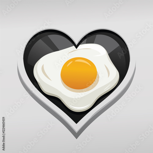 fried egg on a white background with heart shape valentines day vibes