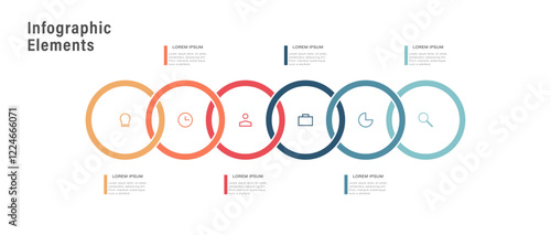 Infographic design template with intersecting circles and 6 steps or options