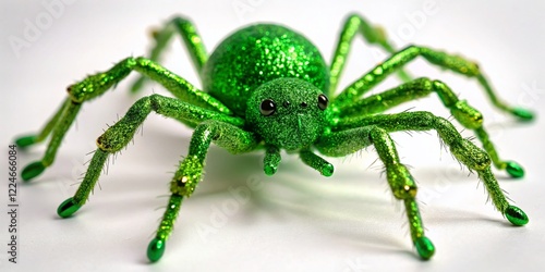 Glittering Green Spider Halloween Decoration Isolated on White Background - Stock Photo photo