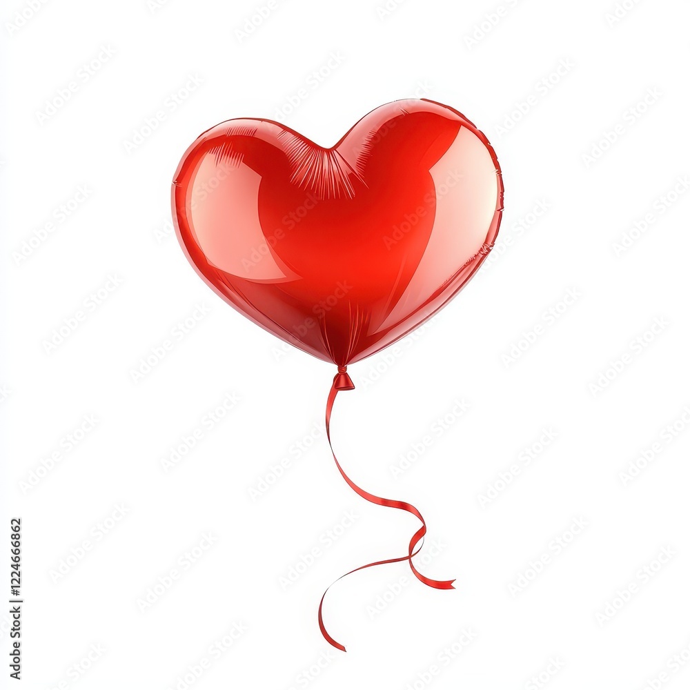 Red heart balloon floating, white background, romantic, Valentine's Day Red heart balloon floating, white background, romantic, Valentine's Day