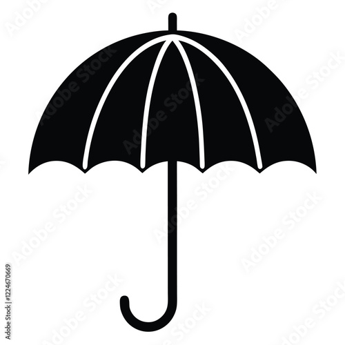 An umbrella icon with a curved handle and an open canopy.