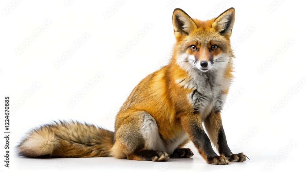 Fototapeta premium Red Fox Sitting Against White Background