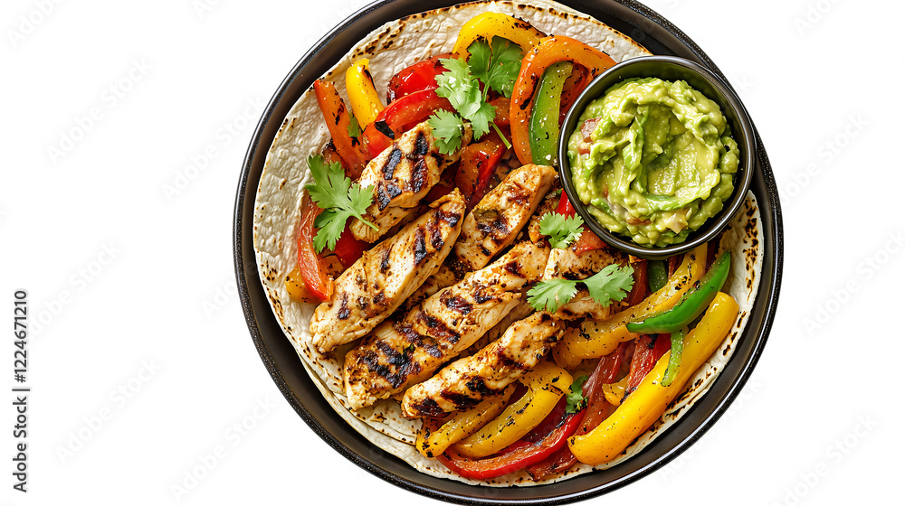 PNG Delicious Grilled Chicken Fajitas with Peppers, Guacamole, and Tortilla isolated on transparent background PNG Delicious Grilled Chicken Fajitas with Peppers, Guacamole, and Tortilla isolated on transparent background