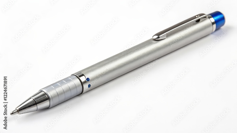 Silver Multi-function Pen on White Background Silver Multi-function Pen on White Background